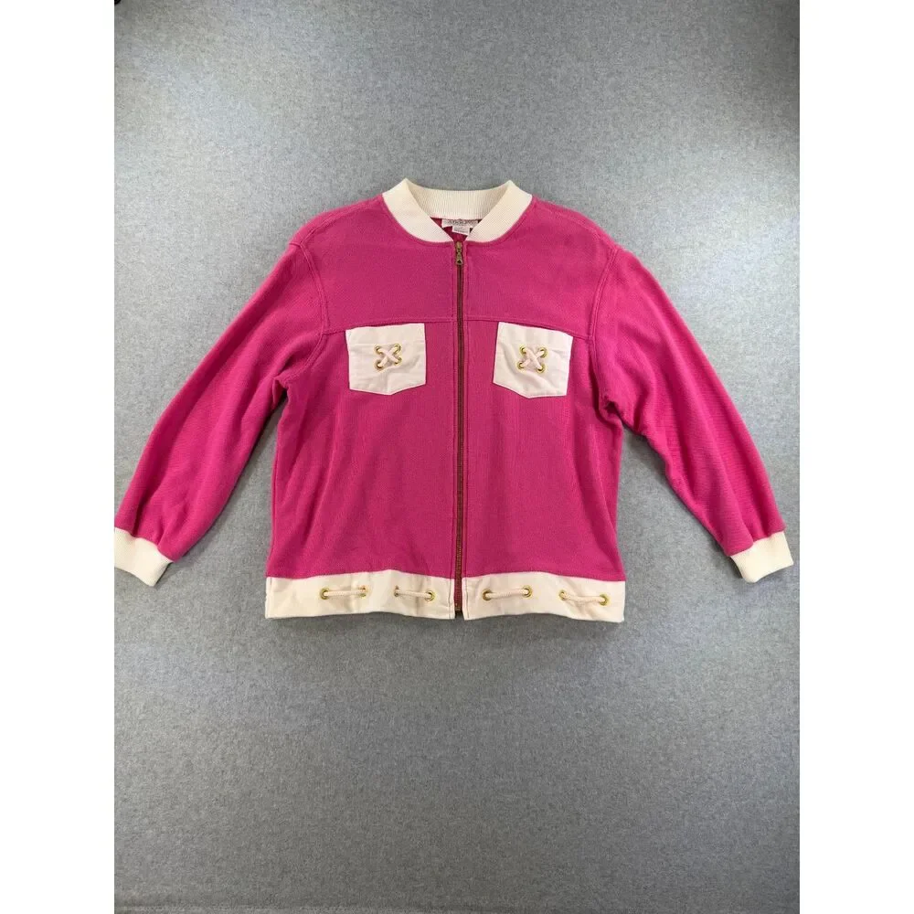 Vintage Adolfo Sport Women’s Medium Pink 2 Piece Zip Jacket Pants Set